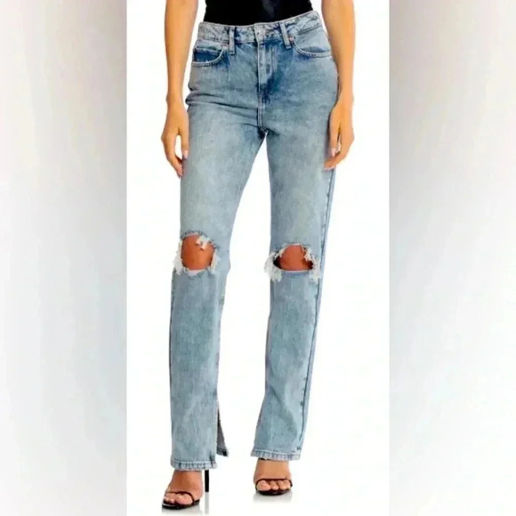 Avec Les Filles Cool Girl Distressed High Rise Straight Jeans 29 Workshop Blue - Picture 1 of 16